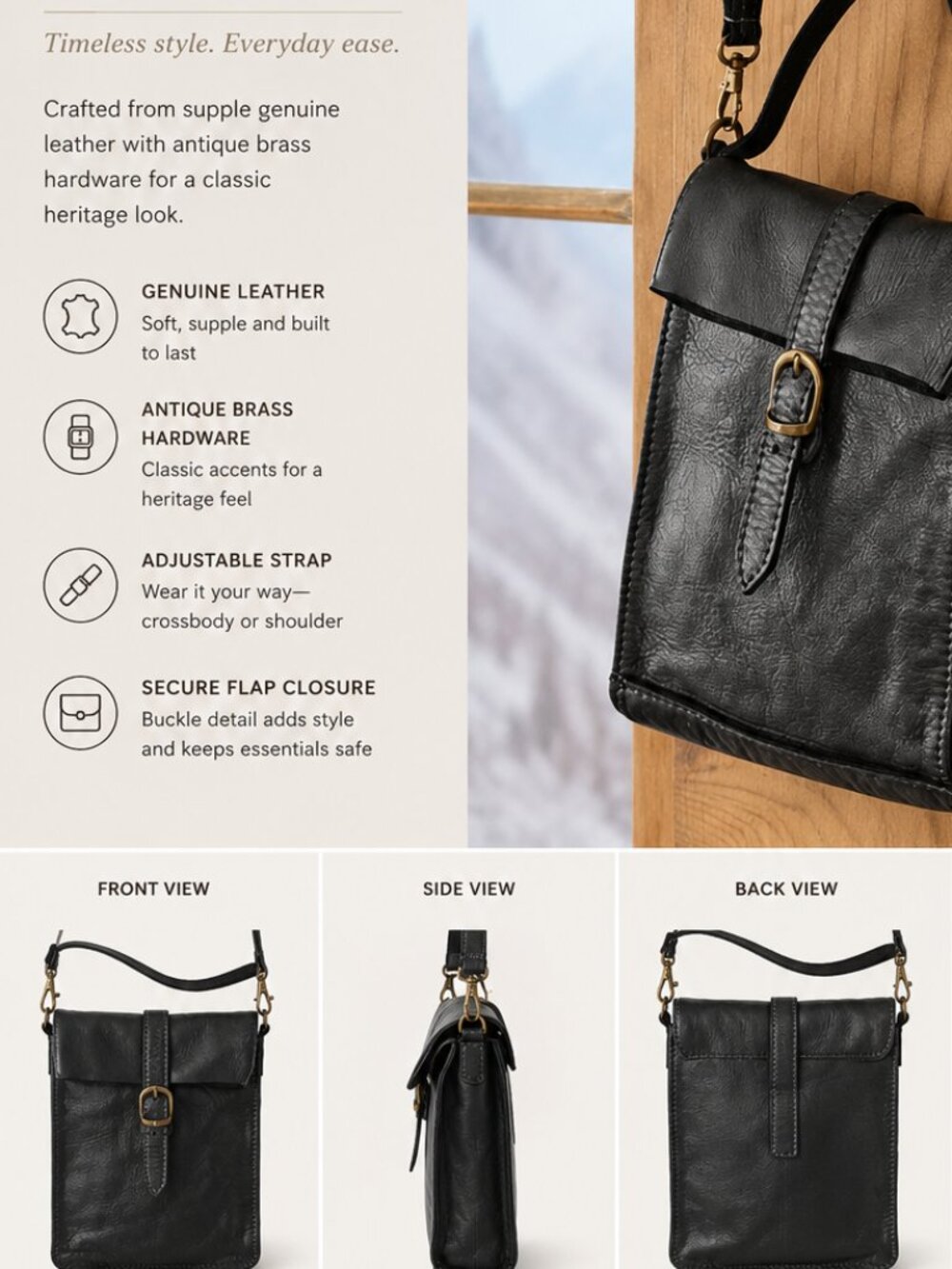 New, Coldwater Creek Full Grain Leather "Just Right" Cossbody Bag - Picture 4 of 16
